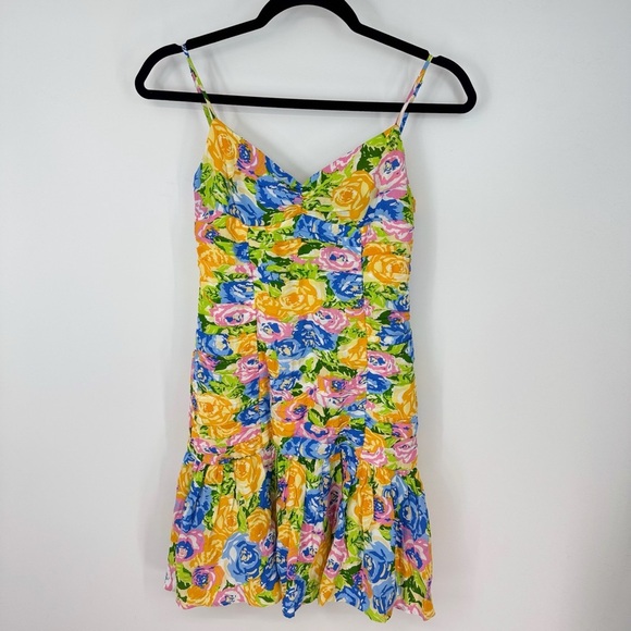 Zara Floral Spaghetti Strap Cinched Bust Mermaid Style Mini Dress - Picture 1 of 4